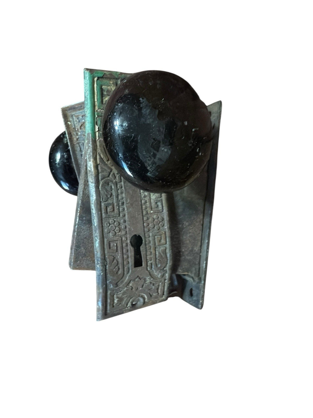 Door Knobs Plates Hardware Lock No Key Metal Enamel Antique Vintage