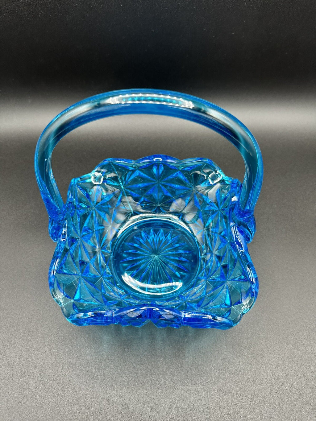 Basket Blue With Handle 7" Indiana Glass Monticello Vintage
