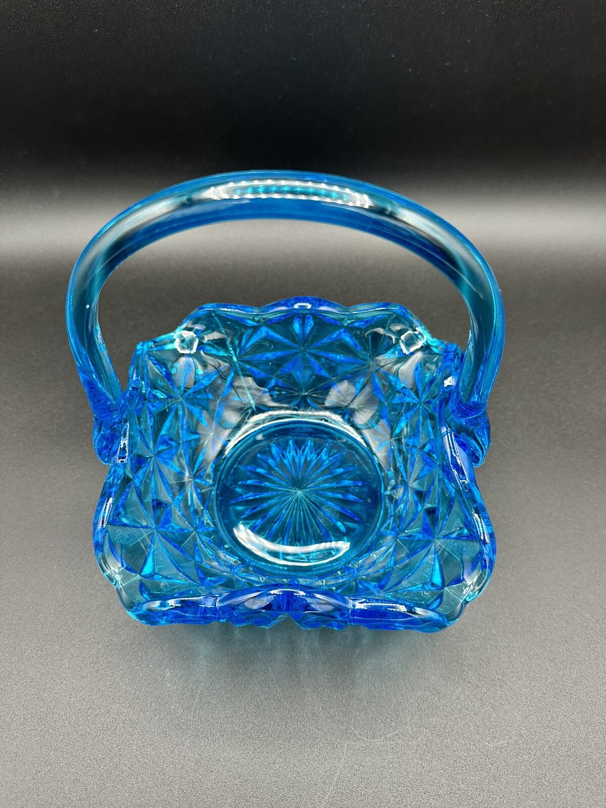 Basket Blue With Handle 7" Indiana Glass Monticello Vintage