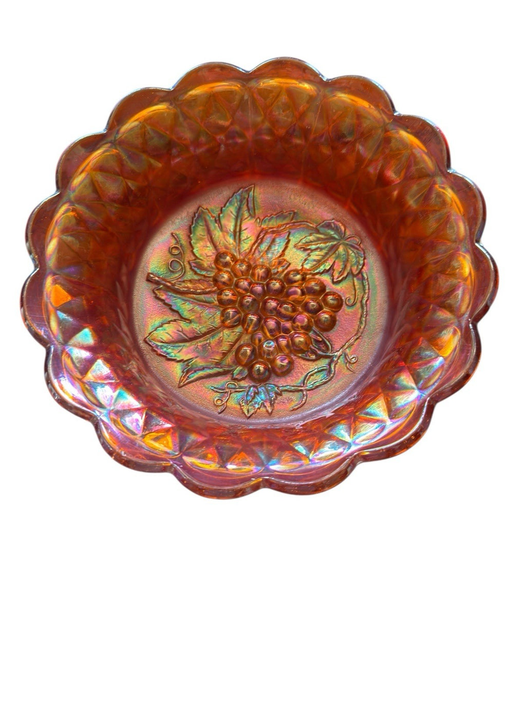 Carnival Glass Bowl Imperial Heavy Grape Marigold 8.75” Vintage