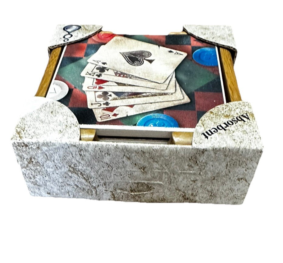 Absorbent Stone Trivet w/ Poker Casino Cards Design 6” Sealed New