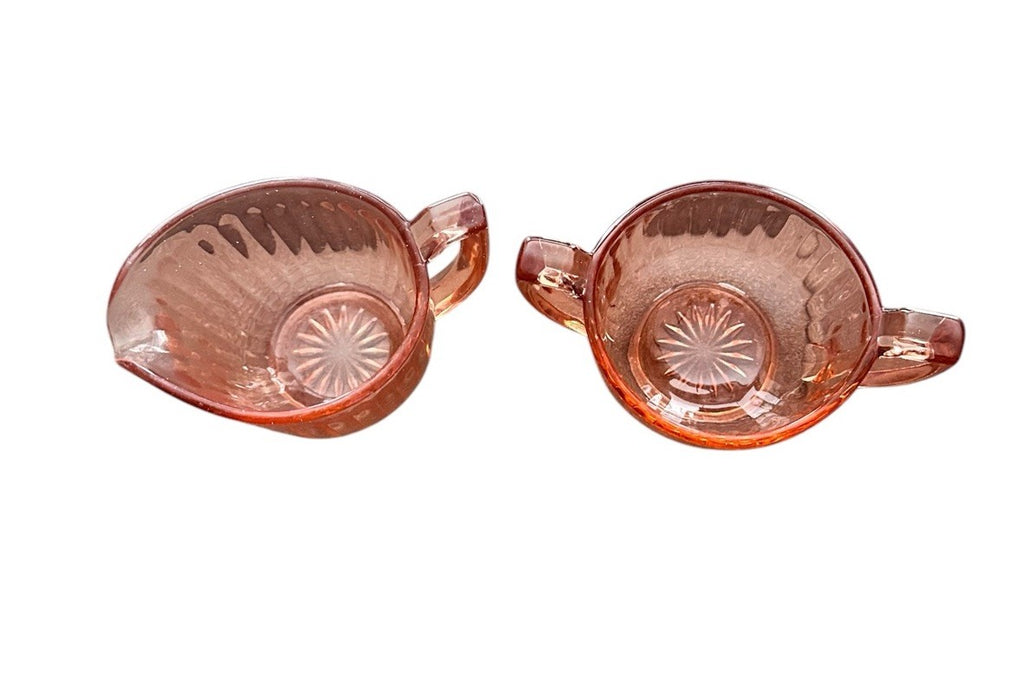 Creamer And Sugar Imperial Pink Depression Glass Open Handle Bowl Vintage