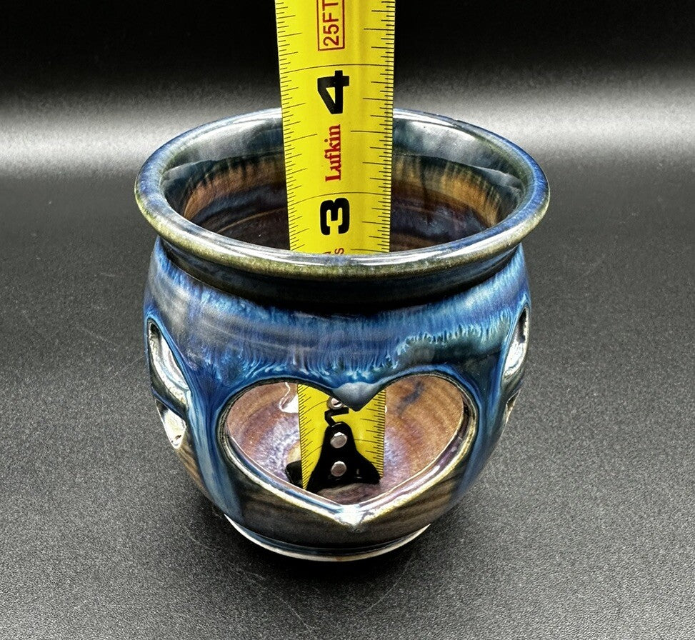 Art Pottery Votive Signed Olsen Blue Purple Maroon Heart Cut Out