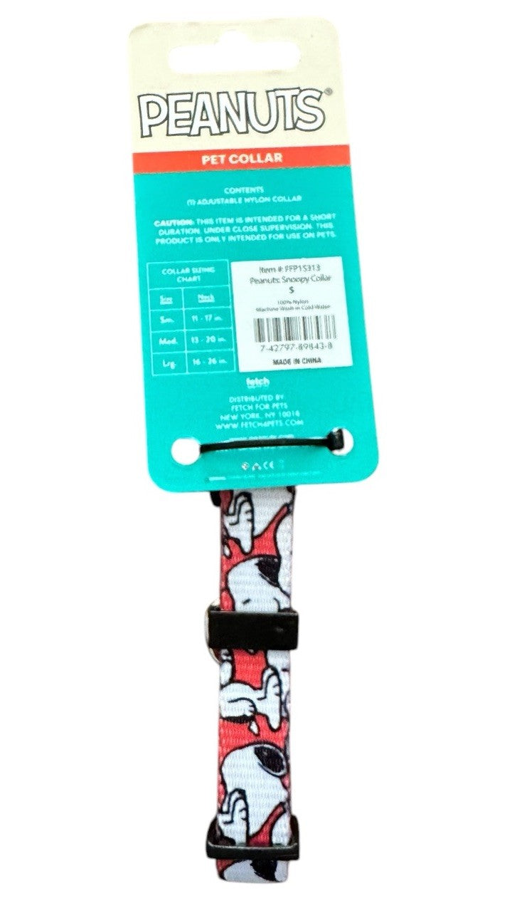 Dog Collar Small 11”- Fetch For Pets Peanuts Snoopy Nylon Adjustable 17” New