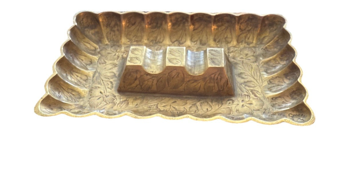Ashtray Marked India Art Nouveau Ornate Brass Antique