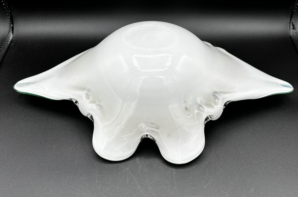 Bowl Mid-Century Green White Murano Art Glass Centerpiece Fruit Bowl Vintage