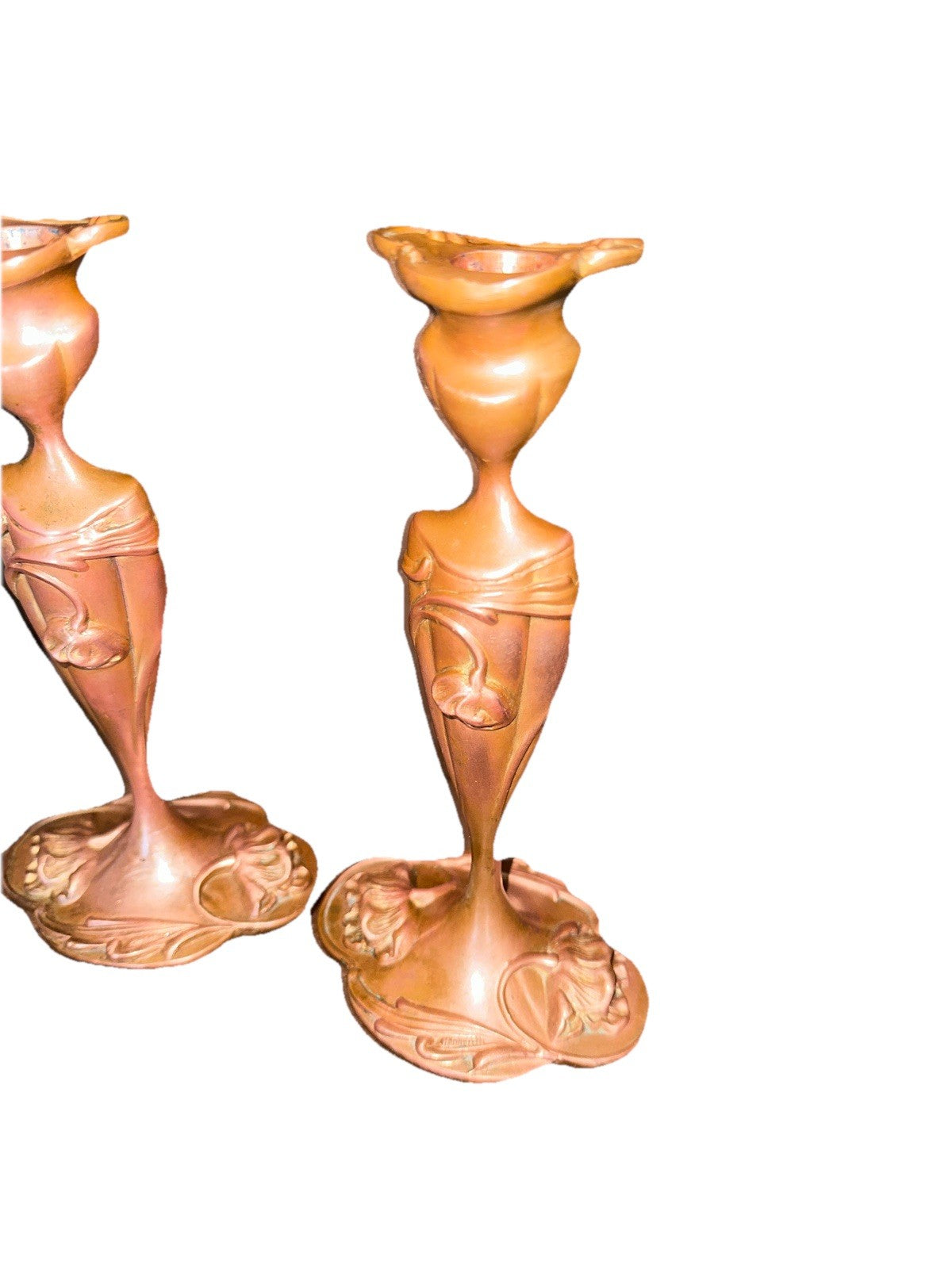 Antique/Vintage Candlestick Floral Motif Heavy Tall Art Nouveau Brass