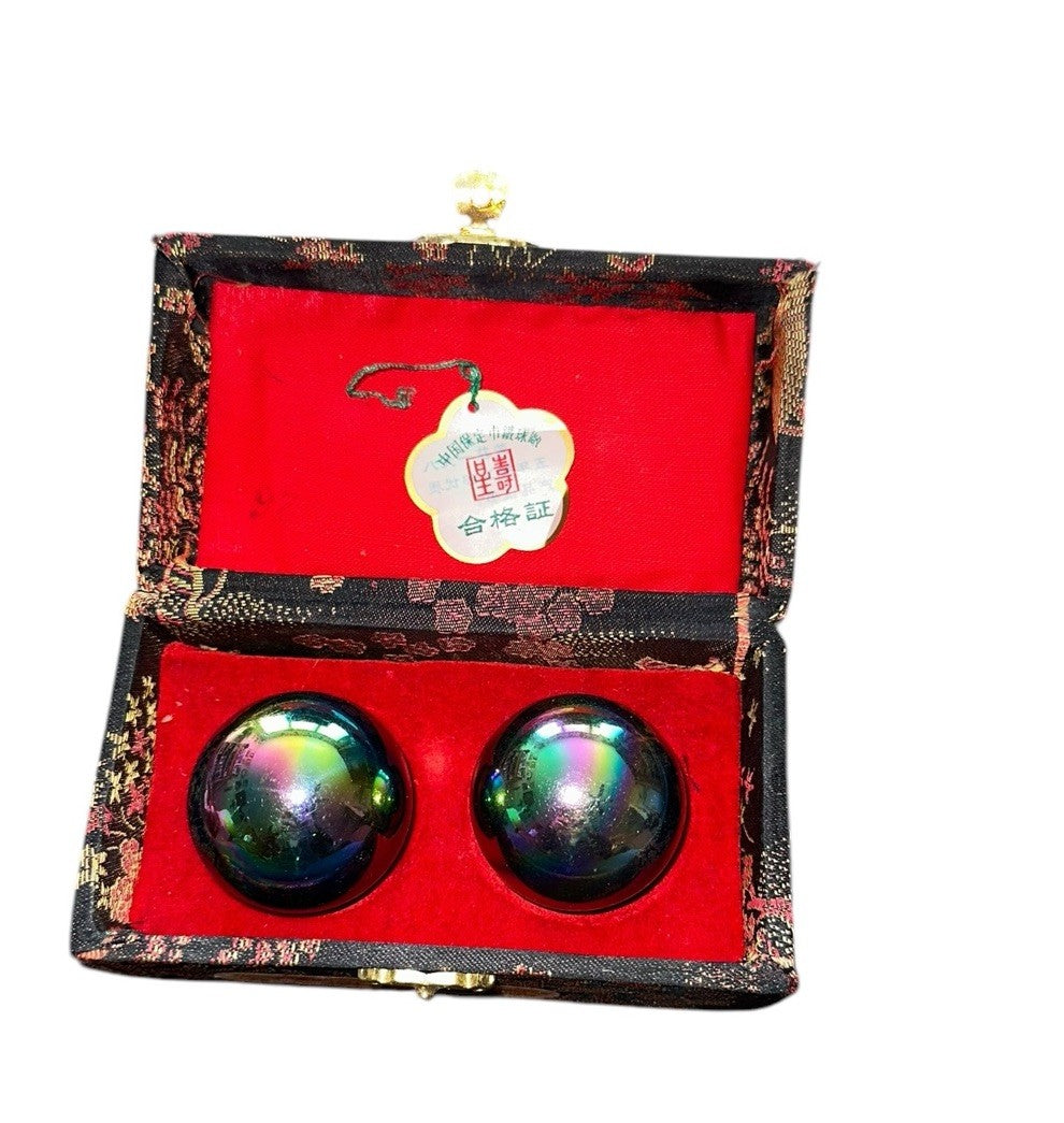 Balls Chinese Baoding Mediation Musical Neon Chrome Stress With Case Vintage