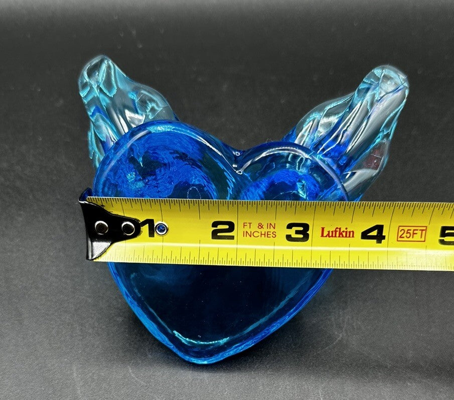 Bluebirds Of Happiness Heart Pair Glass Figurine Blue/Leonard 1988 Vintage