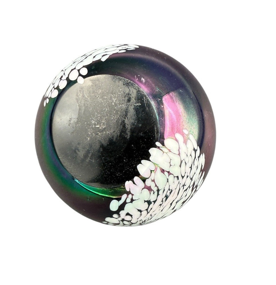 Art Glass Paperweight Apple Figure Design Purple Blue Swirl Iridescent