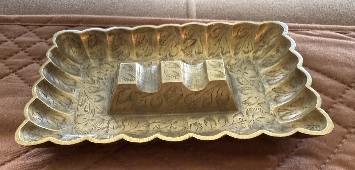 Ashtray Marked India Art Nouveau Ornate Brass Antique
