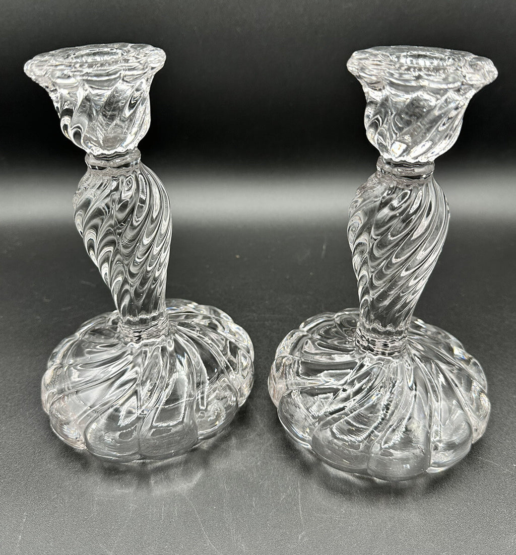 Candlesticks 7” Wedding Decor EUC(2) Fostiora Colony Heavy Swirl Crystal