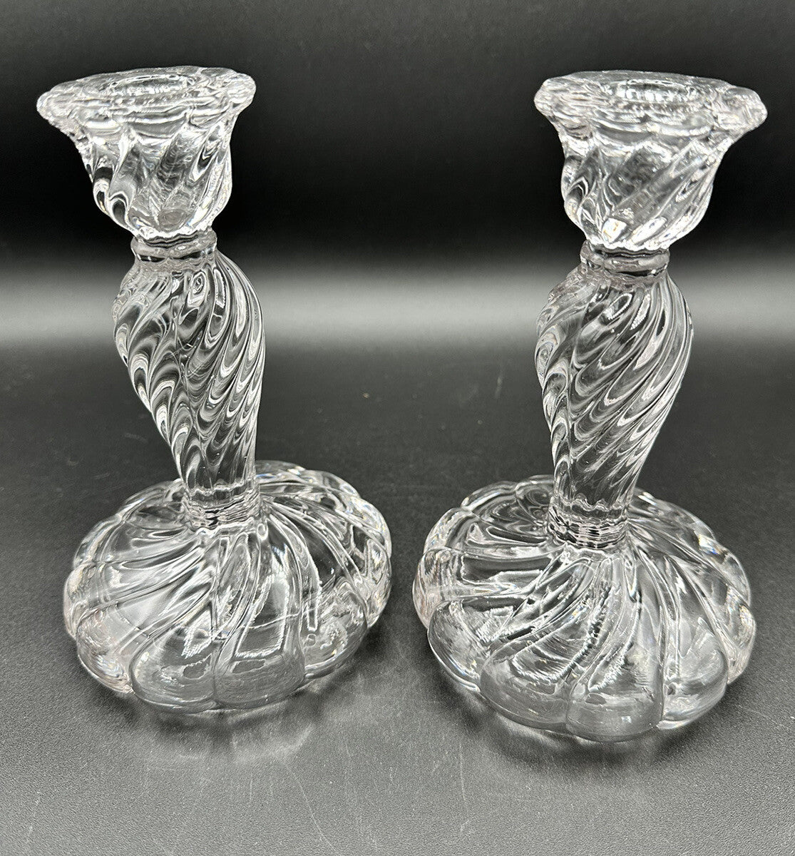 Candlesticks 7” Wedding Decor EUC(2) Fostiora Colony Heavy Swirl Crystal
