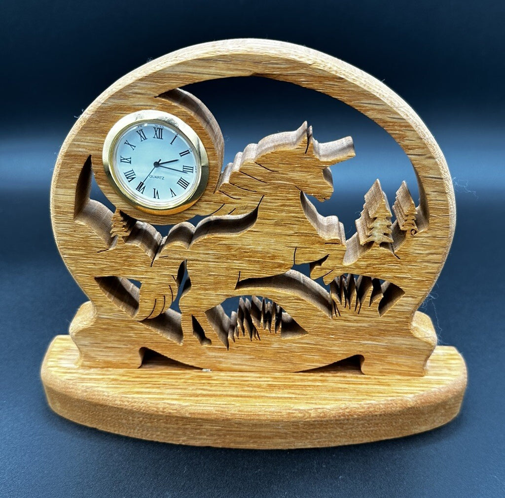 Clock Handcrafted Wood Cutout Unicorn Desk Mantel Untested