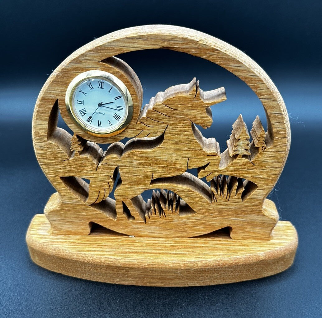 Clock Handcrafted Wood Cutout Unicorn Desk Mantel Untested