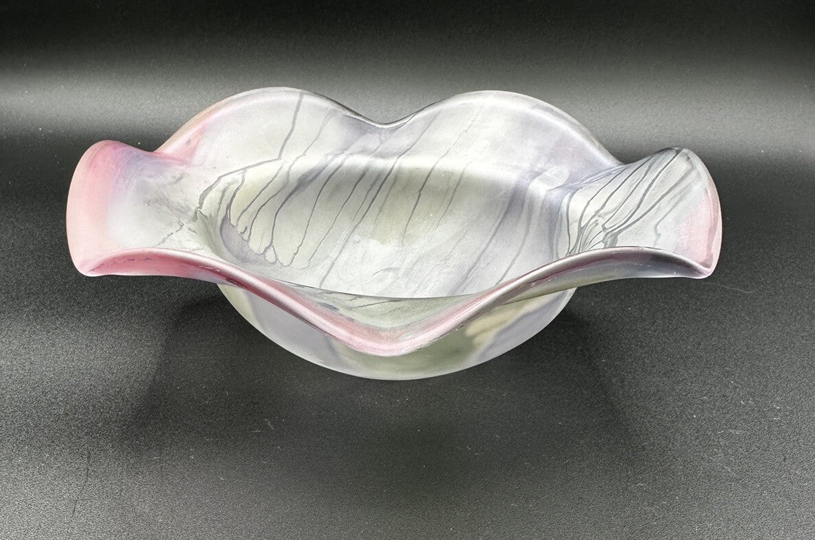 Bowl Purple Pink Drip Rueven Nouveau  Art Glass Scalloped Edge Vintage