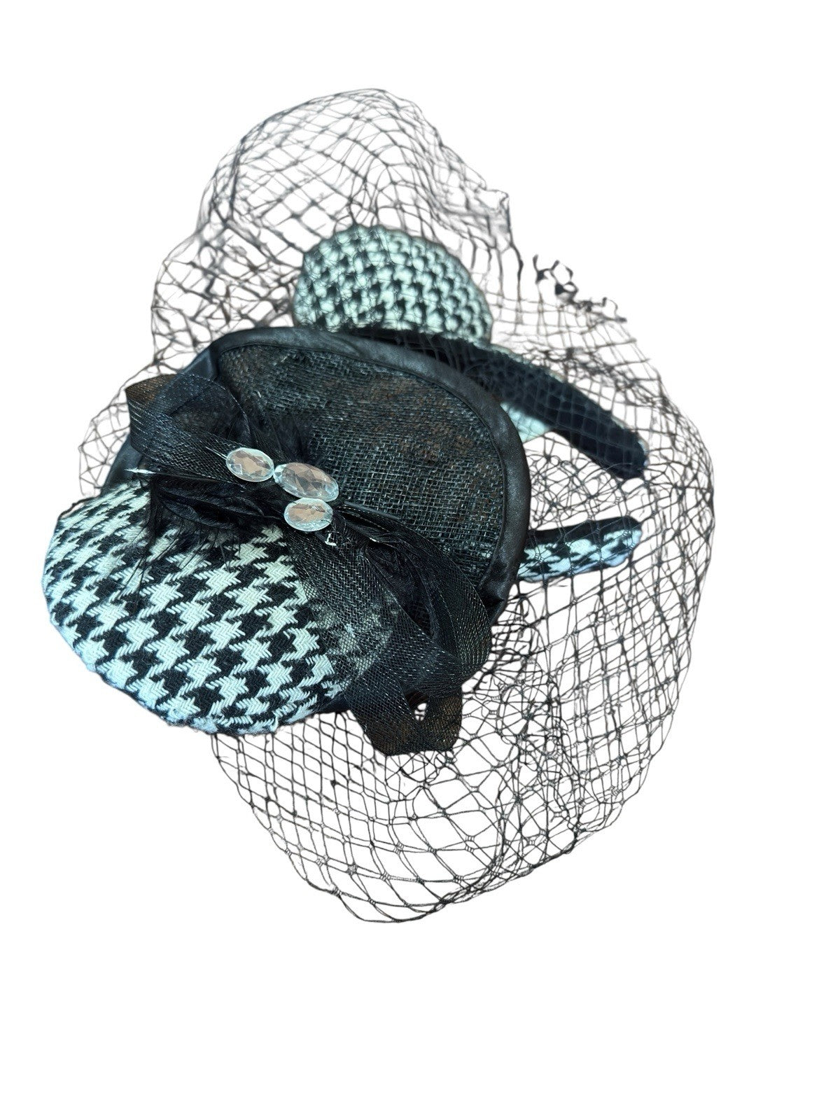 Ears Minnie Mouse Disneyland Black White Houndstooth Feathers Hat Net Preowned