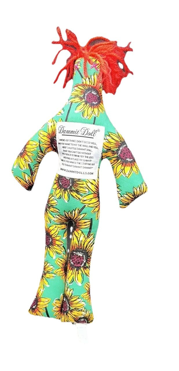 Dammit Doll Stuffed Plush Doll Toy  Sunflowers Red Hair 12" Preowned