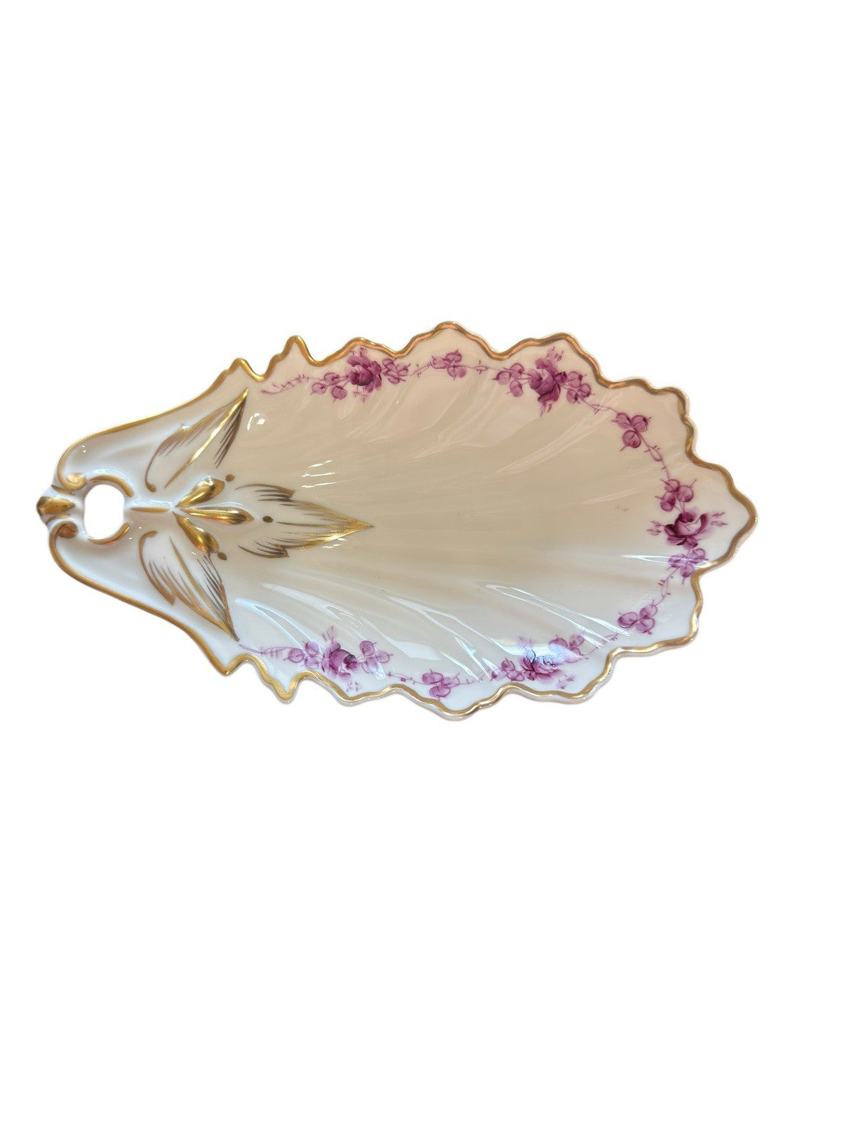 Candy Dish Trinket Shell Gold Trim Purple Kaolena California Porcelain Vintage