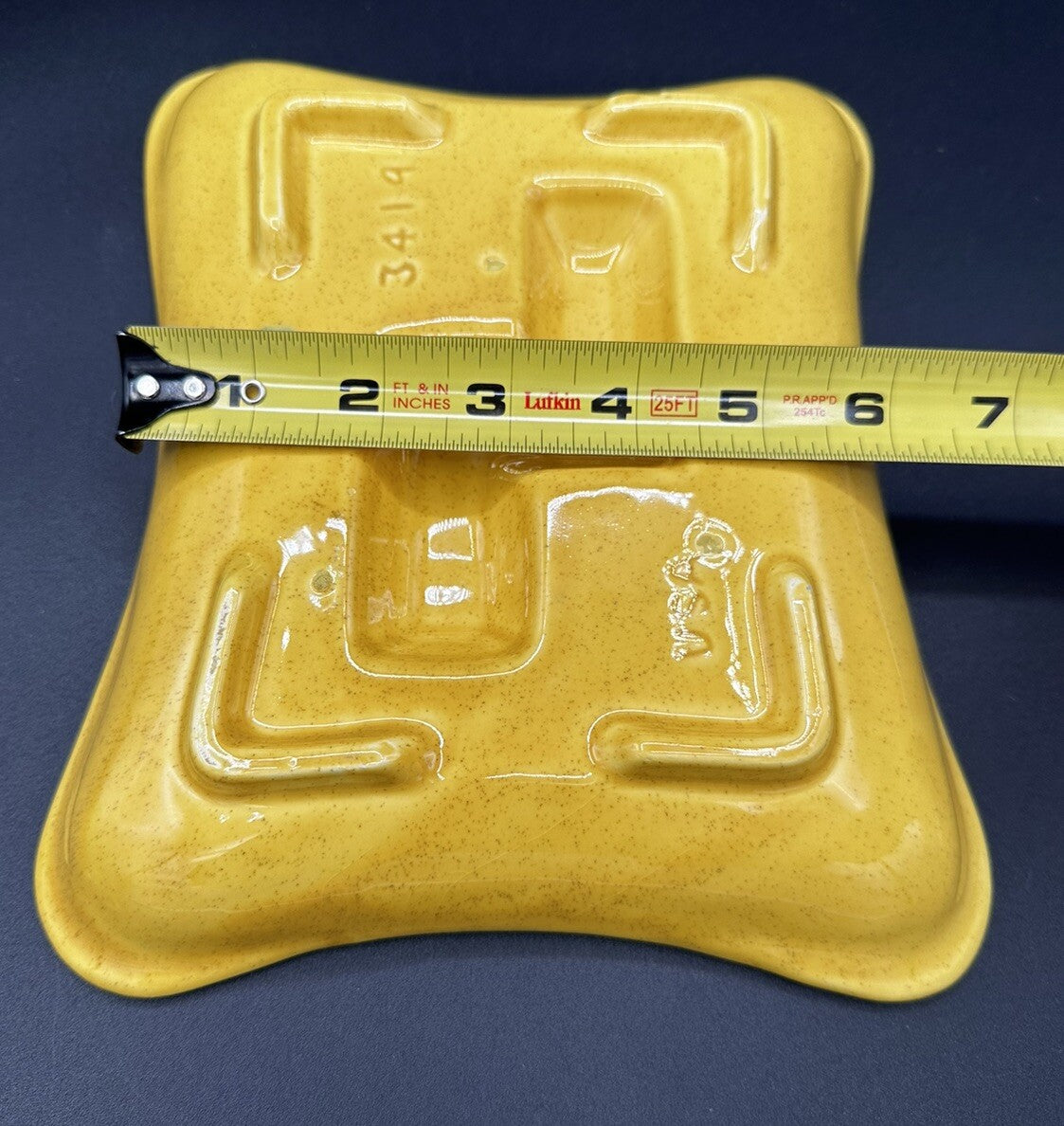 Ashtray USA Pottery 3419 Yellow Teal Green Drip Glaze 50s Vintage