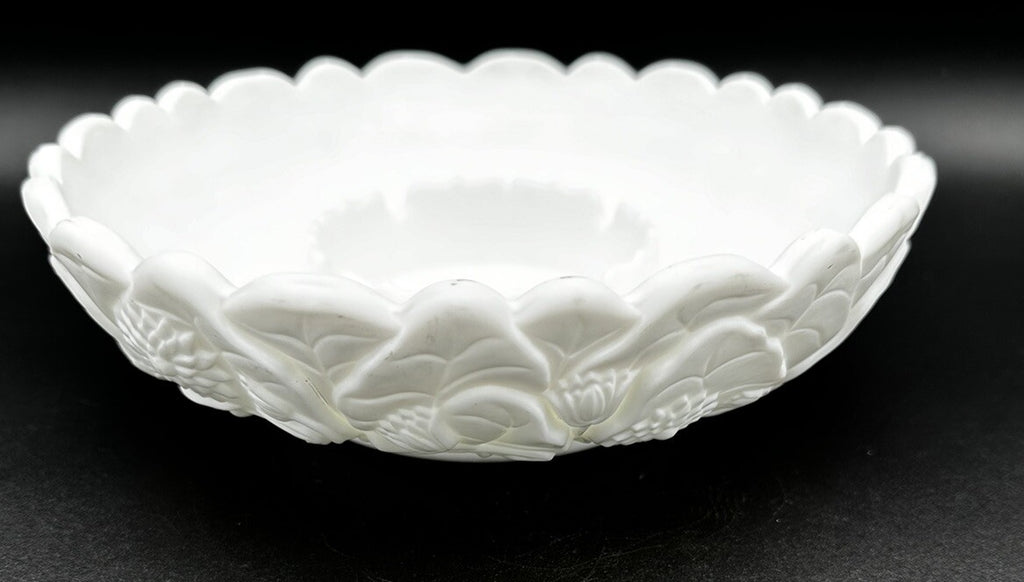 Ashtray, Trinket Dish,  8.5" Fenton Satin White Water Lily Vintage