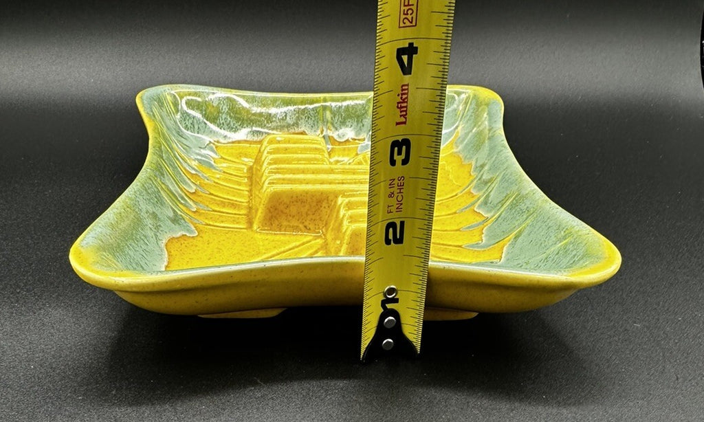 Ashtray USA Pottery 3419 Yellow Teal Green Drip Glaze 50s Vintage