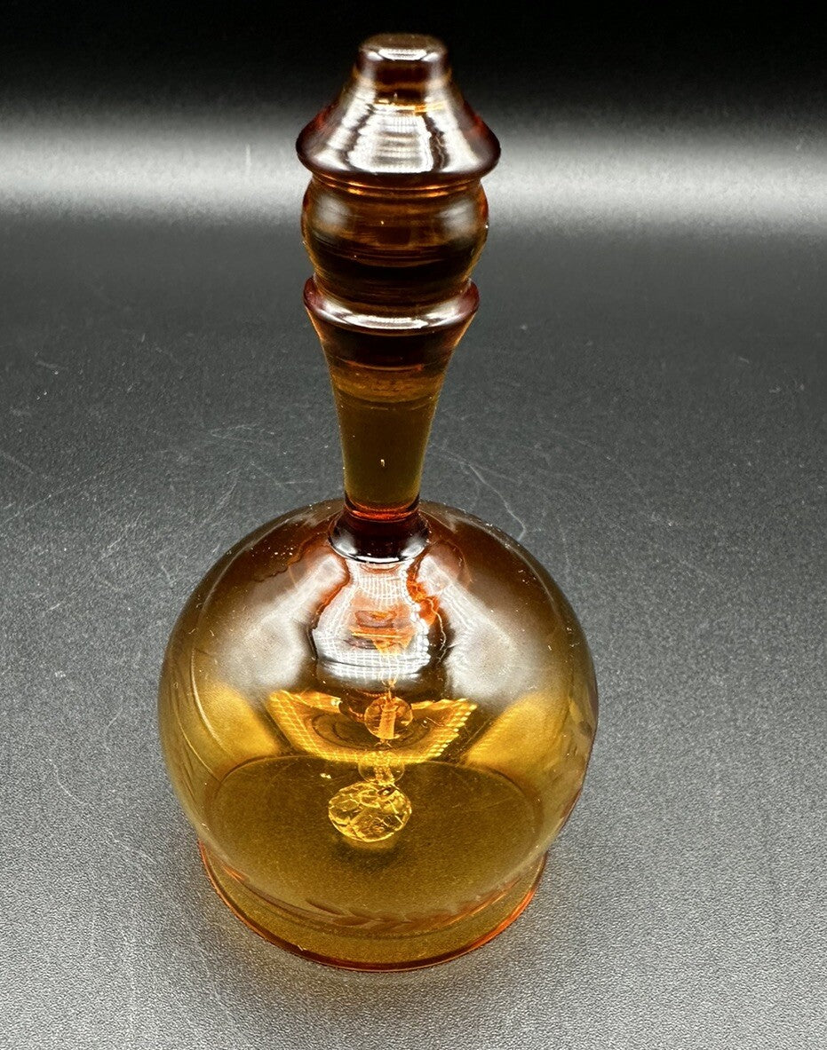 Bell Sunflower & Leaf Etched Design Krosno Amber Glass Vintage