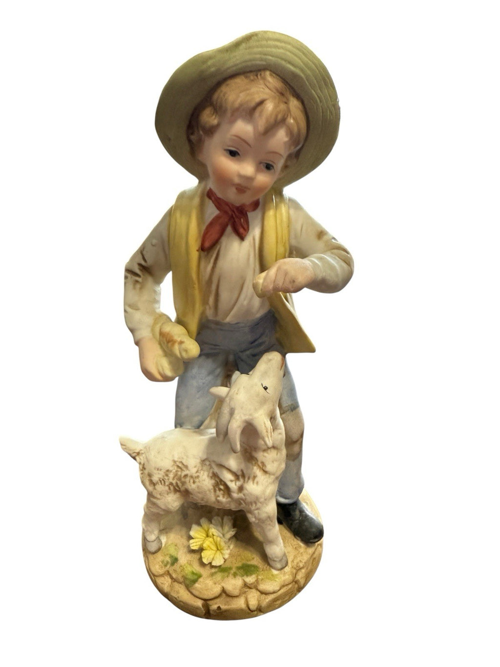Boy With Lamb Figurine 8” Lenwile China Ardalt Japan Hand Painted Vintage