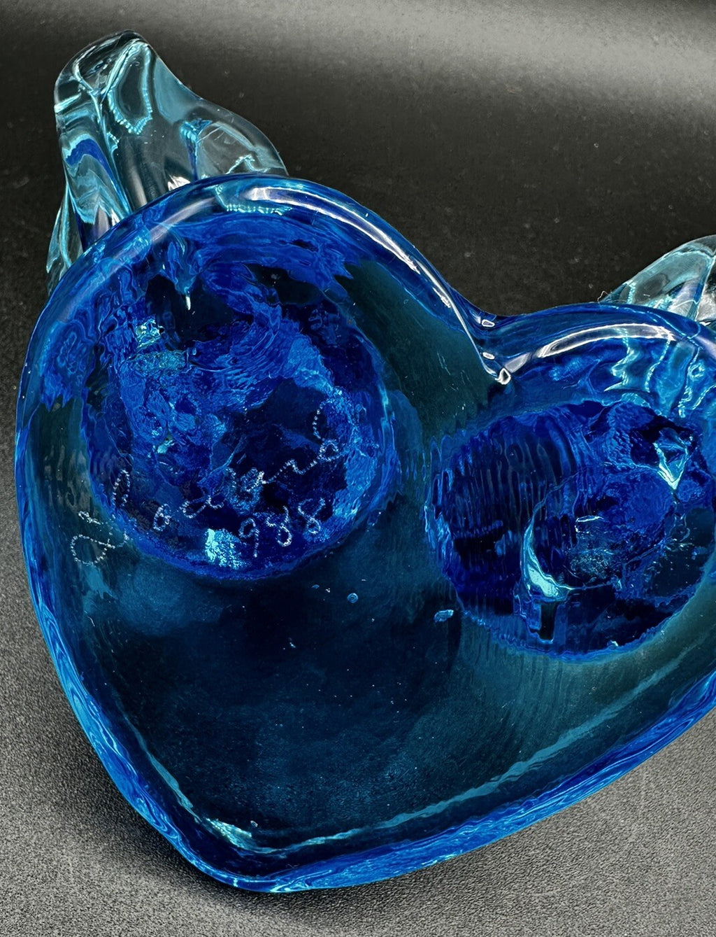 Bluebirds Of Happiness Heart Pair Glass Figurine Blue/Leonard 1988 Vintage