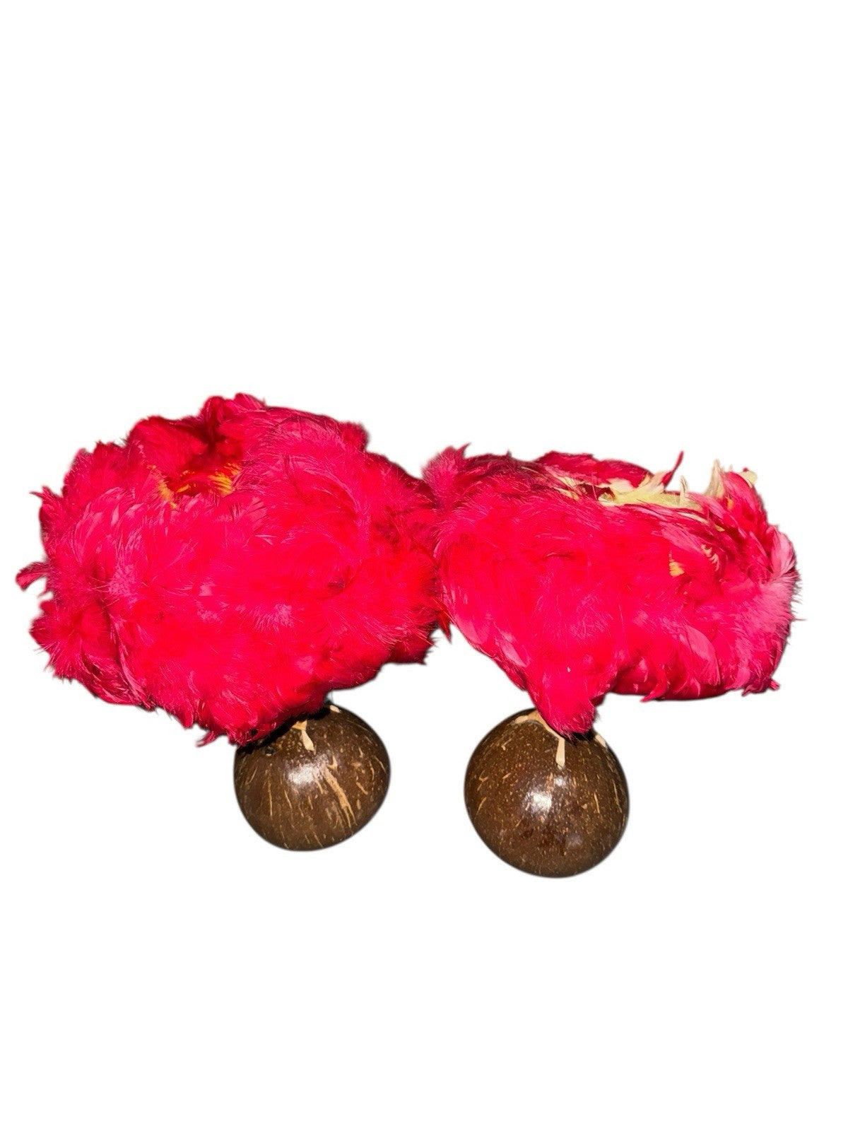 2 Uli Uli Hawaiian Polynesian Dance Red Yellow Feathers Hula Gourds Maracas