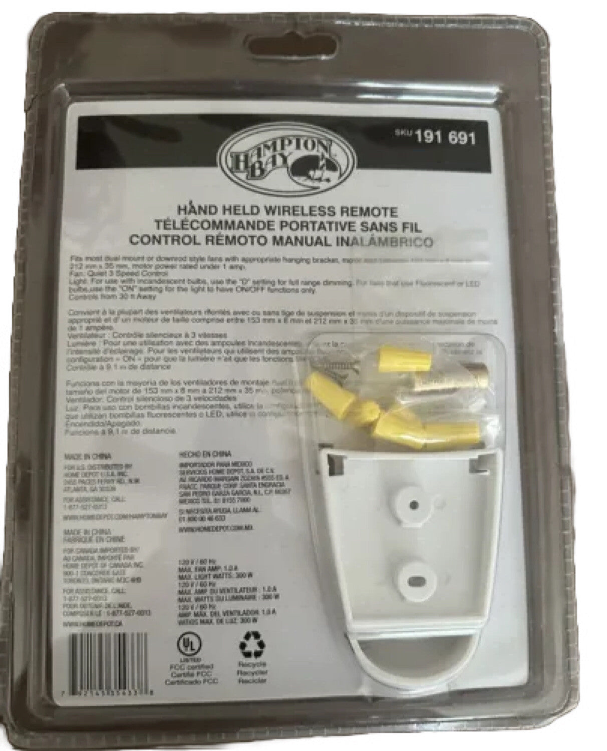 Ceiling Fan Remote Control Handheld#70830 1000 557 331 Hampton Bay Wireless New