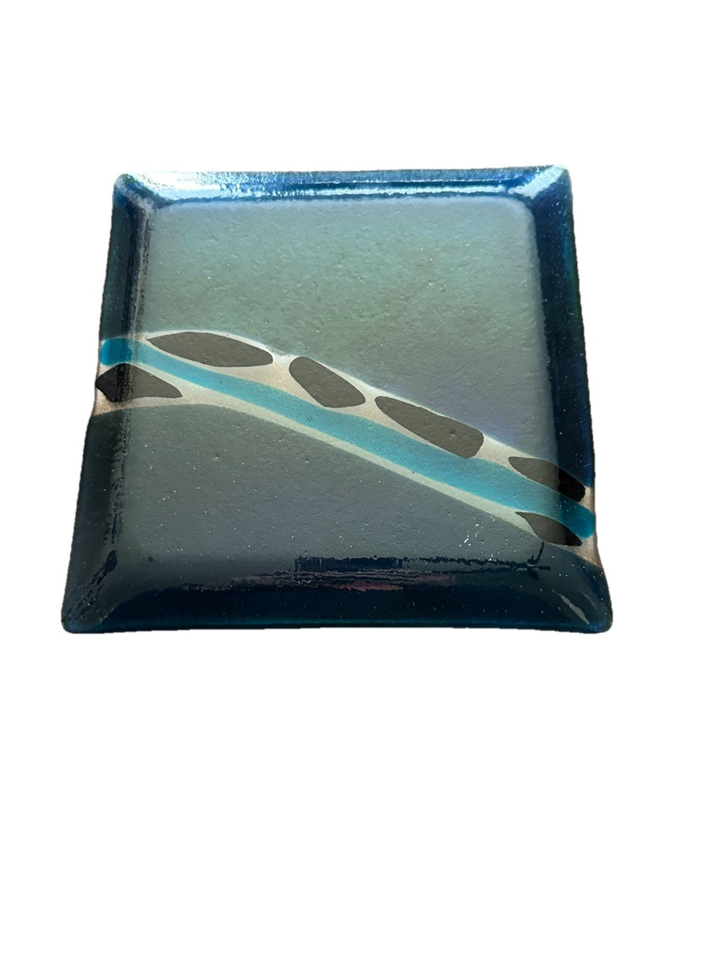 Art Glass Square 7.75” Dish Melinda Signed 08 Iridescent Dichroic Fused Studio