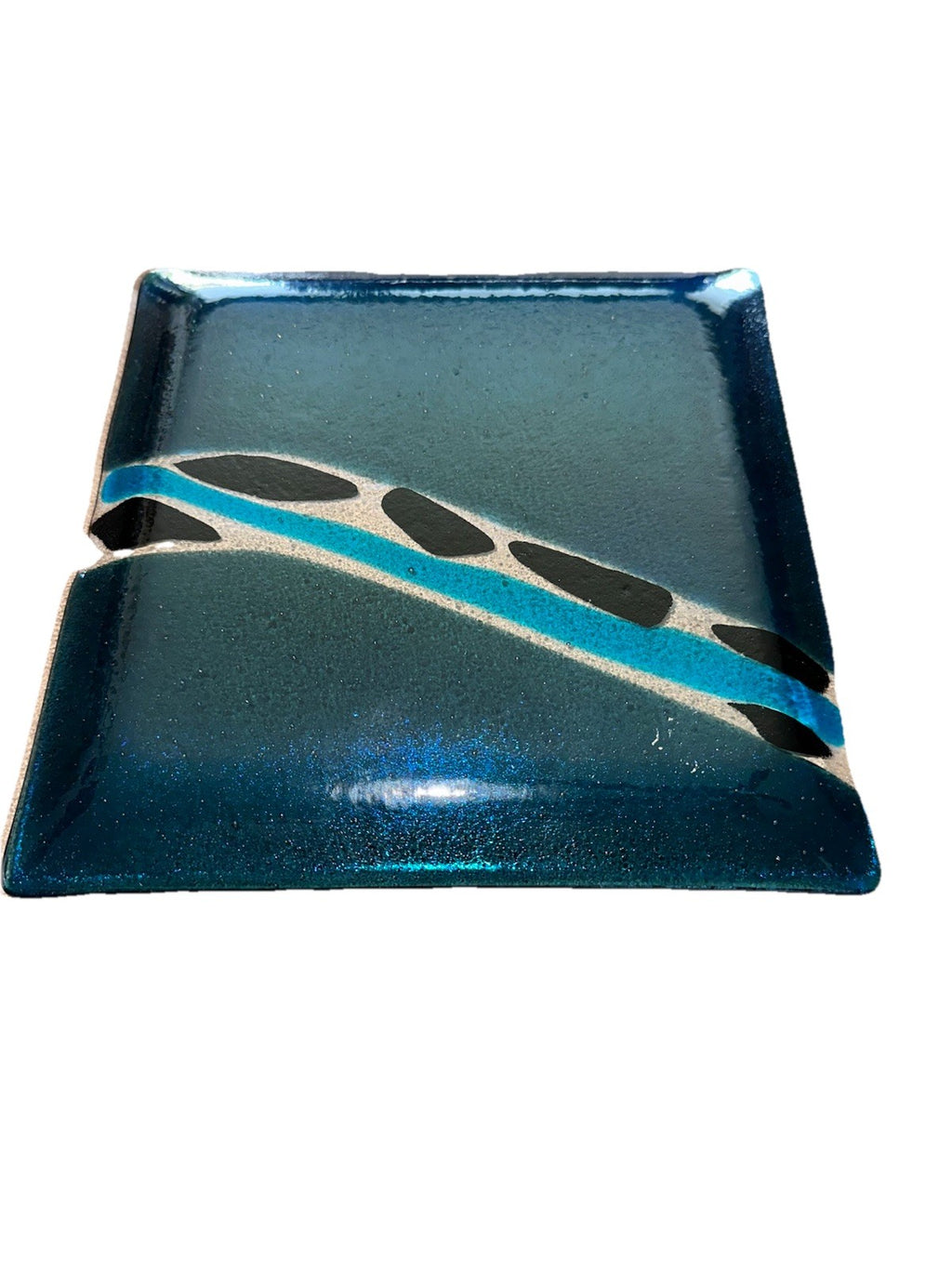 Art Glass Square 7.75” Dish Melinda Signed 08 Iridescent Dichroic Fused Studio