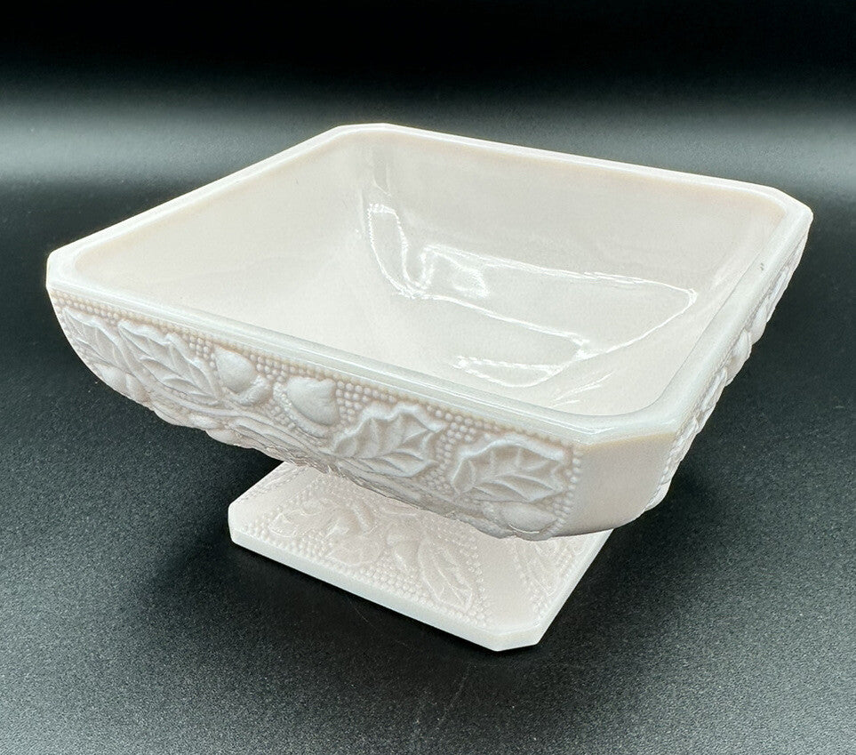 Candy Nut Dish Acorn & Leaf Pattern Base Jeanette Shell Pink Milk Glass Vintage