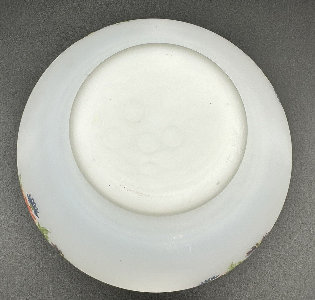 Candy Jar With Lid Flowers on frosty white Blown Heavy Glass Italy Vintage