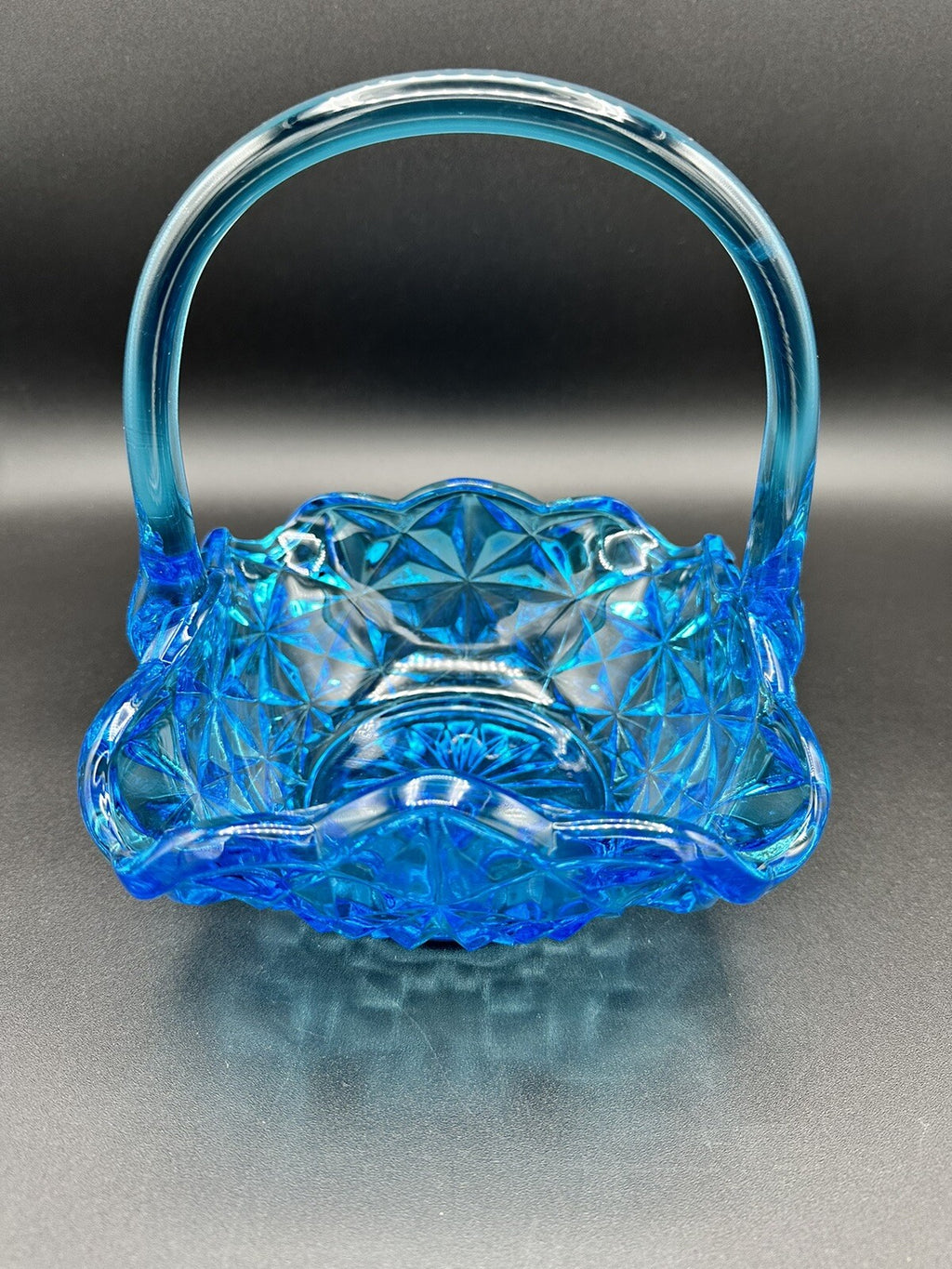 Basket Blue With Handle 7" Indiana Glass Monticello Vintage