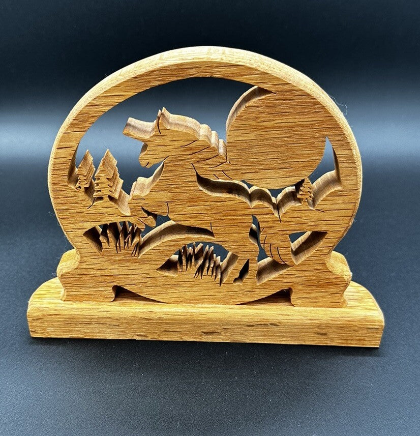 Clock Handcrafted Wood Cutout Unicorn Desk Mantel Untested