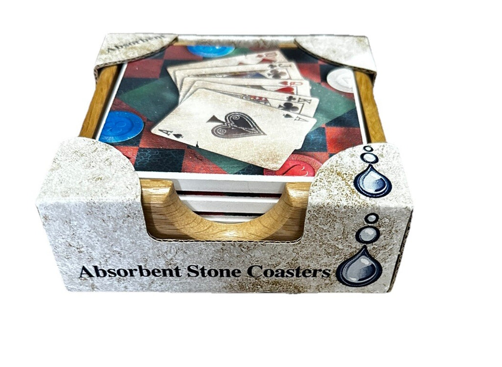 Absorbent Stone Trivet w/ Poker Casino Cards Design 6” Sealed New