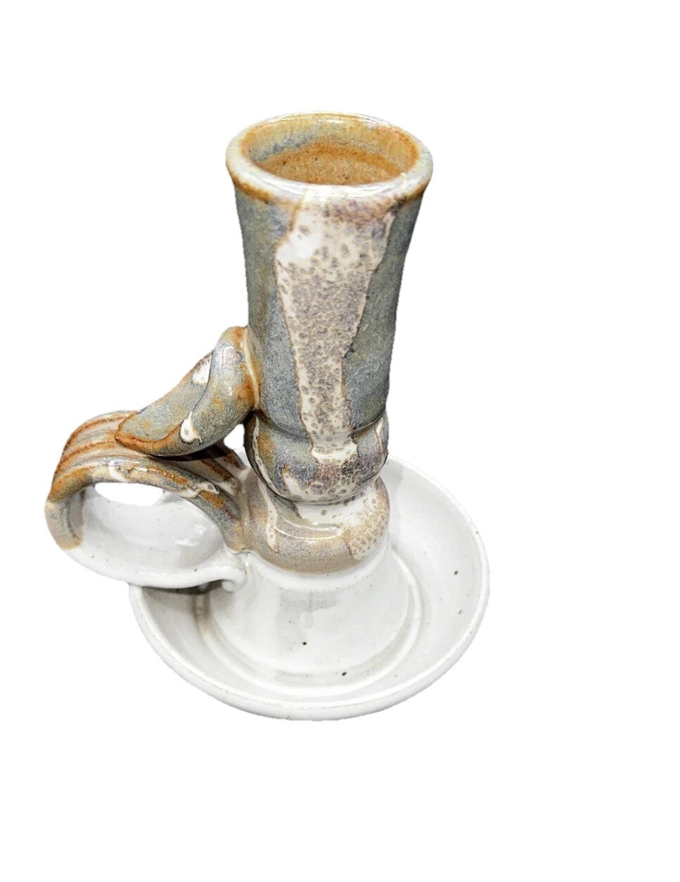 Candlestick Holder Studio Art Pottery Brown Gray Signed Vintage