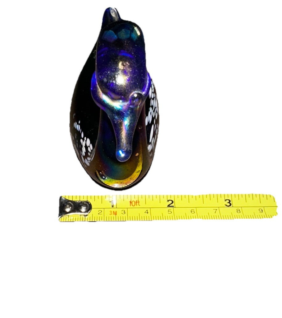 Art Glass Swan Cobalt Blue with White Iridescence Vintage