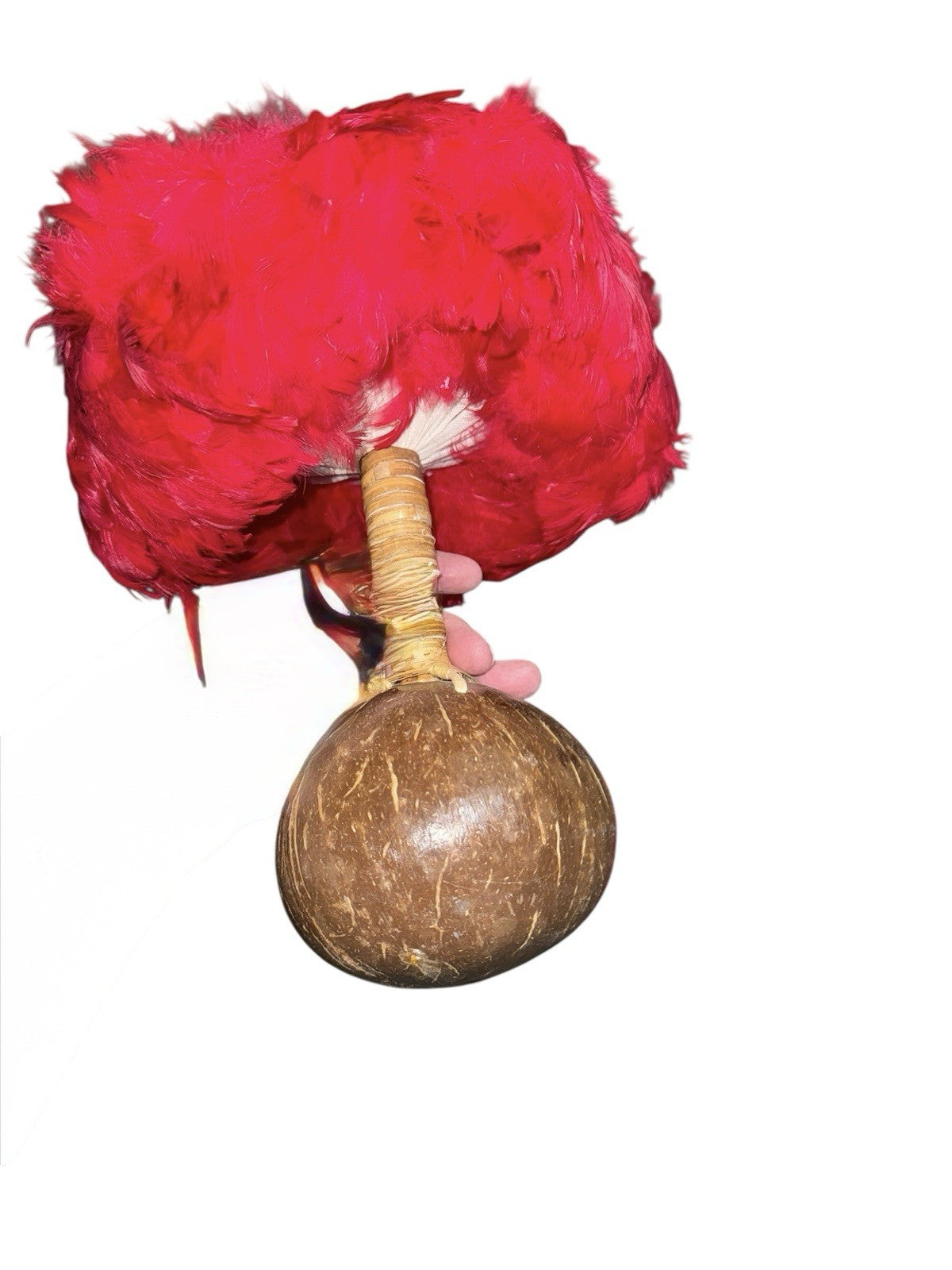 2 Uli Uli Hawaiian Polynesian Dance Red Yellow Feathers Hula Gourds Maracas