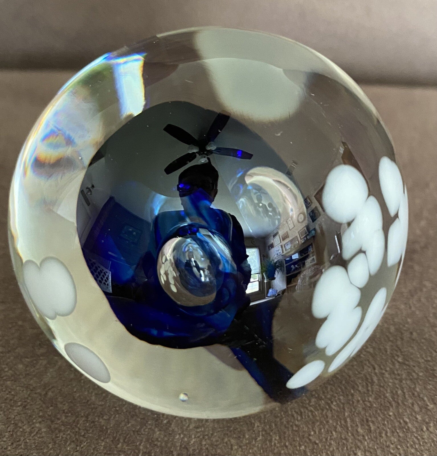 Art Glass Paperweight Cobalt Blue 3" Diam 2 5/8” Tall Signed Harv Harris Studio