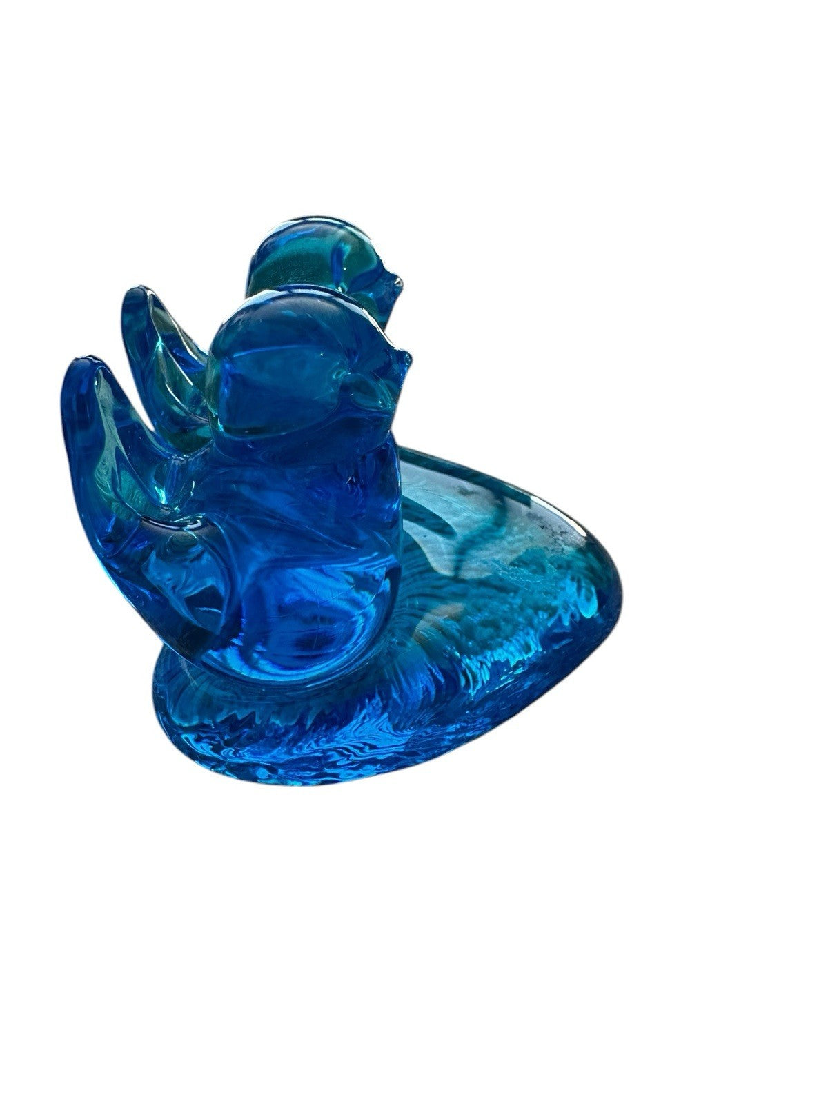 Blue Birds of Happiness Glass Figurine on Heart Base Leo Ward 2000 Signed Vtg
