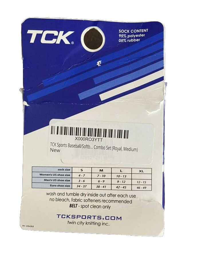 Baseball Sock & Belt Combo Medium Cool Blue 95% Polyester RN35452 TCK New