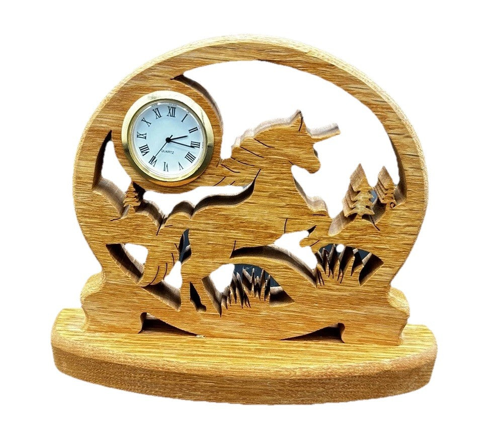 Clock Handcrafted Wood Cutout Unicorn Desk Mantel Untested