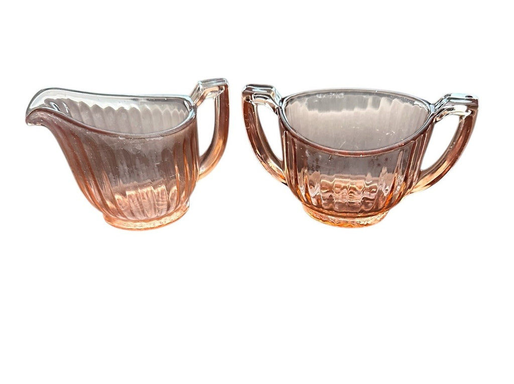 Creamer And Sugar Imperial Pink Depression Glass Open Handle Bowl Vintage