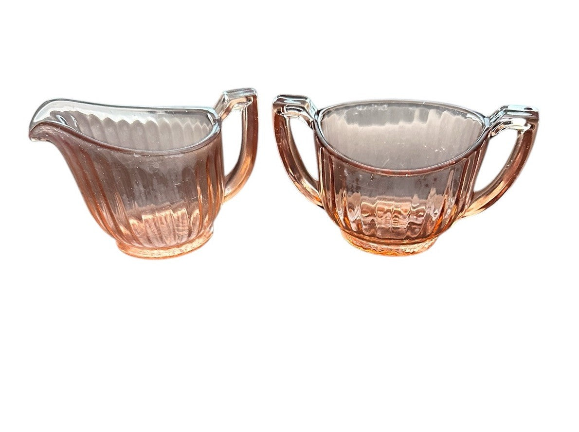 Creamer And Sugar Imperial Pink Depression Glass Open Handle Bowl Vintage