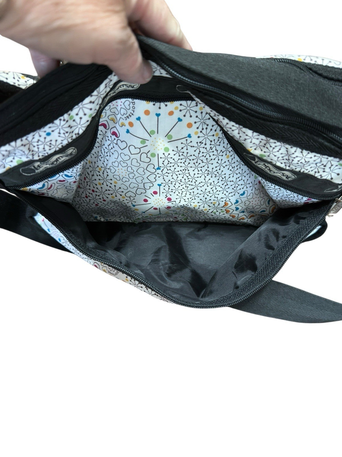 Crossbody Shoulder Bag LeSportsac Hythmic Hearts 3 Zip 2 Way Preowned