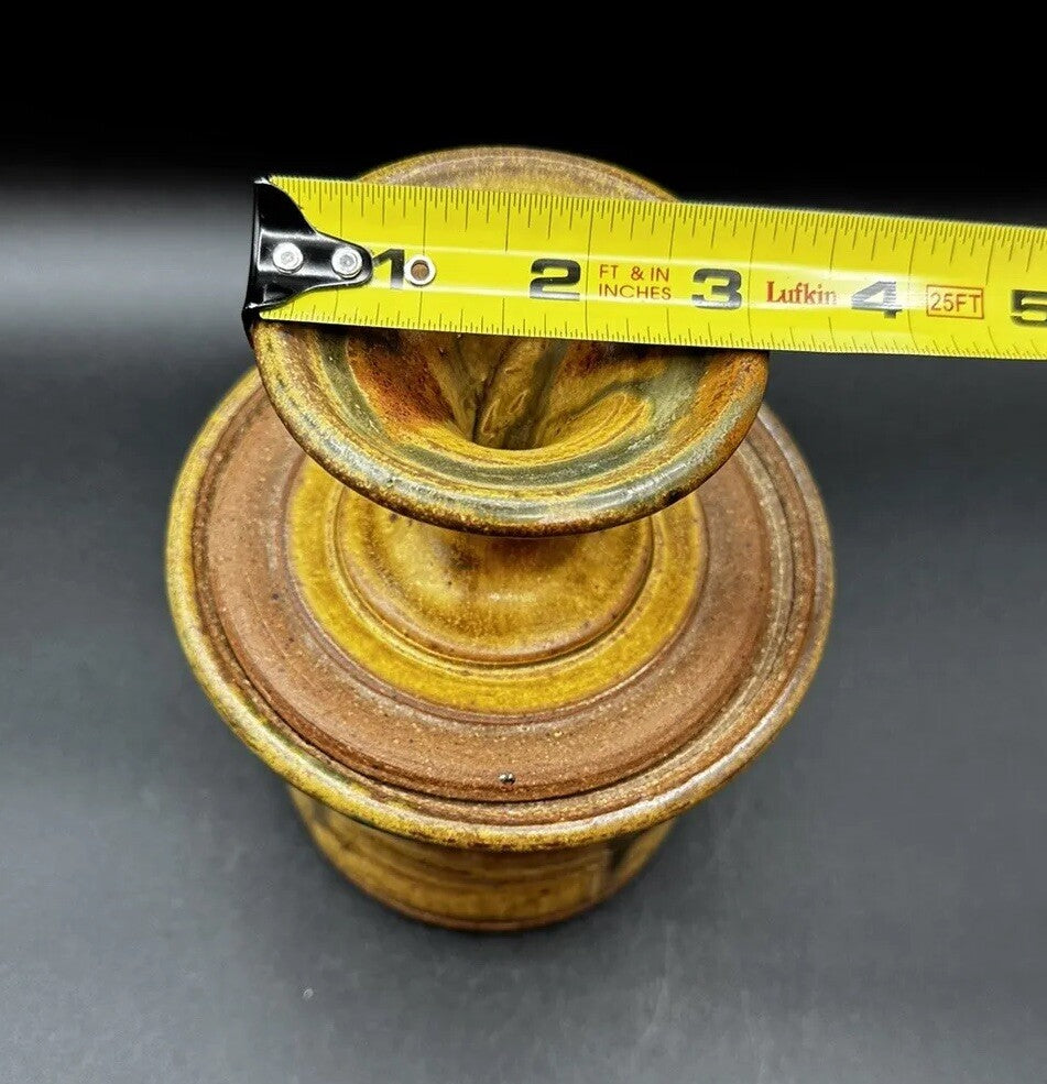 Butter Bell Keeper Crock Yellow/Brown Hues Drip Glaze Studio Art Pottery Signed