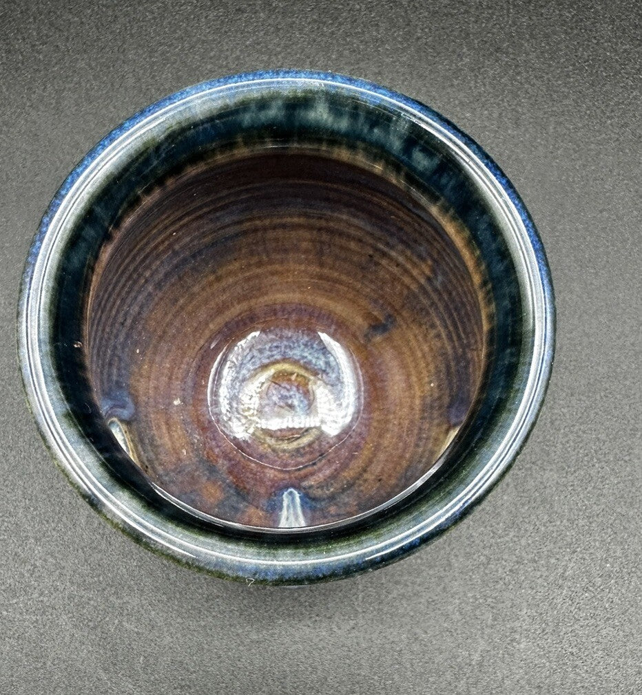 Art Pottery Votive Signed Olsen Blue Purple Maroon Heart Cut Out